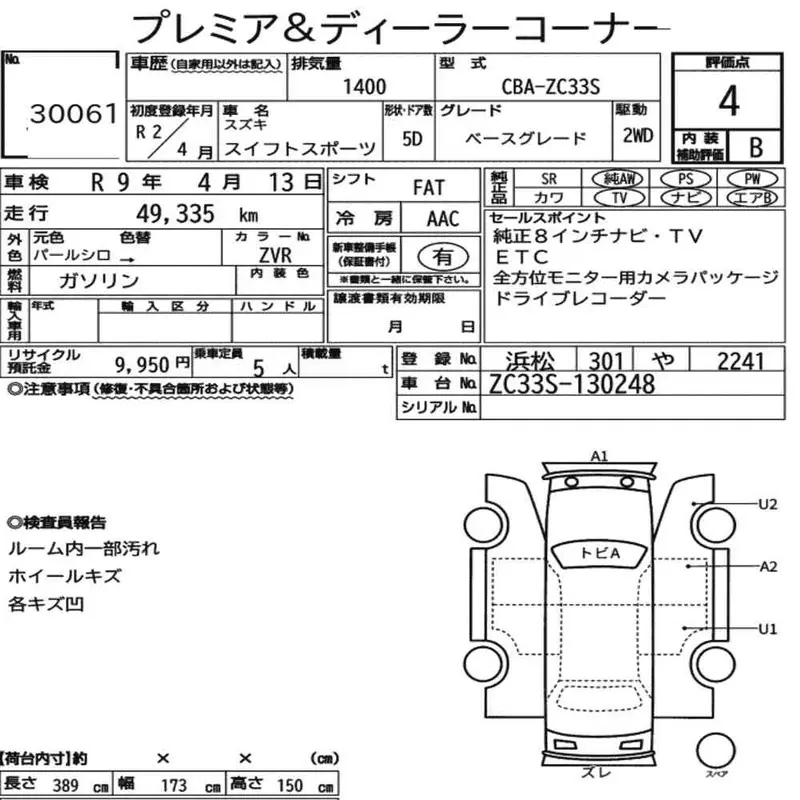 SUZUKI SWIFT SPORTS BASE GRADE 2020